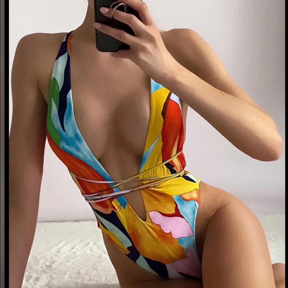 Plunge one piece swimsuit